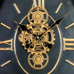 WC782-Grand Vintage Teardrop Rotating Gear Wall Clock with Wood Frame and Roman Numerals (5)