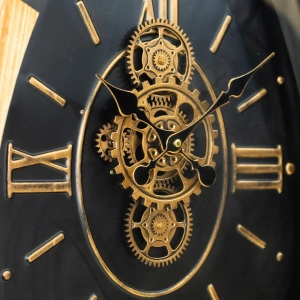 WC782-Grand Vintage Teardrop Rotating Gear Wall Clock with Wood Frame and Roman Numerals (6)