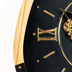 WC782-Grand Vintage Teardrop Rotating Gear Wall Clock with Wood Frame and Roman Numerals (7)