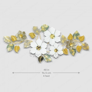 WR719-2-White Floral and Golden, Green, Ash Monstera Leaf Metal SS Wall Decor  (2)