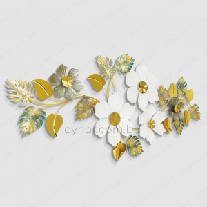 WR719-2-White Floral and Golden, Green, Ash Monstera Leaf Metal SS Wall Decor  (3)