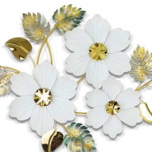 WR719-2-White Floral and Golden, Green, Ash Monstera Leaf Metal SS Wall Decor  (5)
