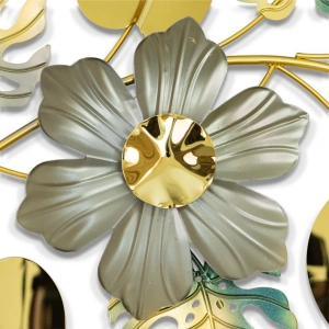 WR719-2-White Floral and Golden, Green, Ash Monstera Leaf Metal SS Wall Decor  (7)