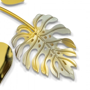 WR719-2-White Floral and Golden, Green, Ash Monstera Leaf Metal SS Wall Decor  (8)