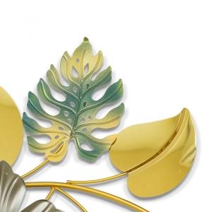 WR719-2-White Floral and Golden, Green, Ash Monstera Leaf Metal SS Wall Decor  (9)