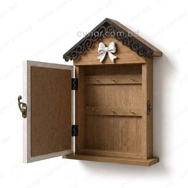 WR736-2-Wooden House Shaped Key Holder Bicycle Design with Bow and Plant (4)
