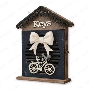 WR736-3-Wooden House-Shaped Key Holder Bicycle and Bow Design with Cutout Slots (2)