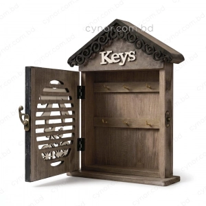 WR736-3-Wooden House-Shaped Key Holder Bicycle and Bow Design with Cutout Slots (3)