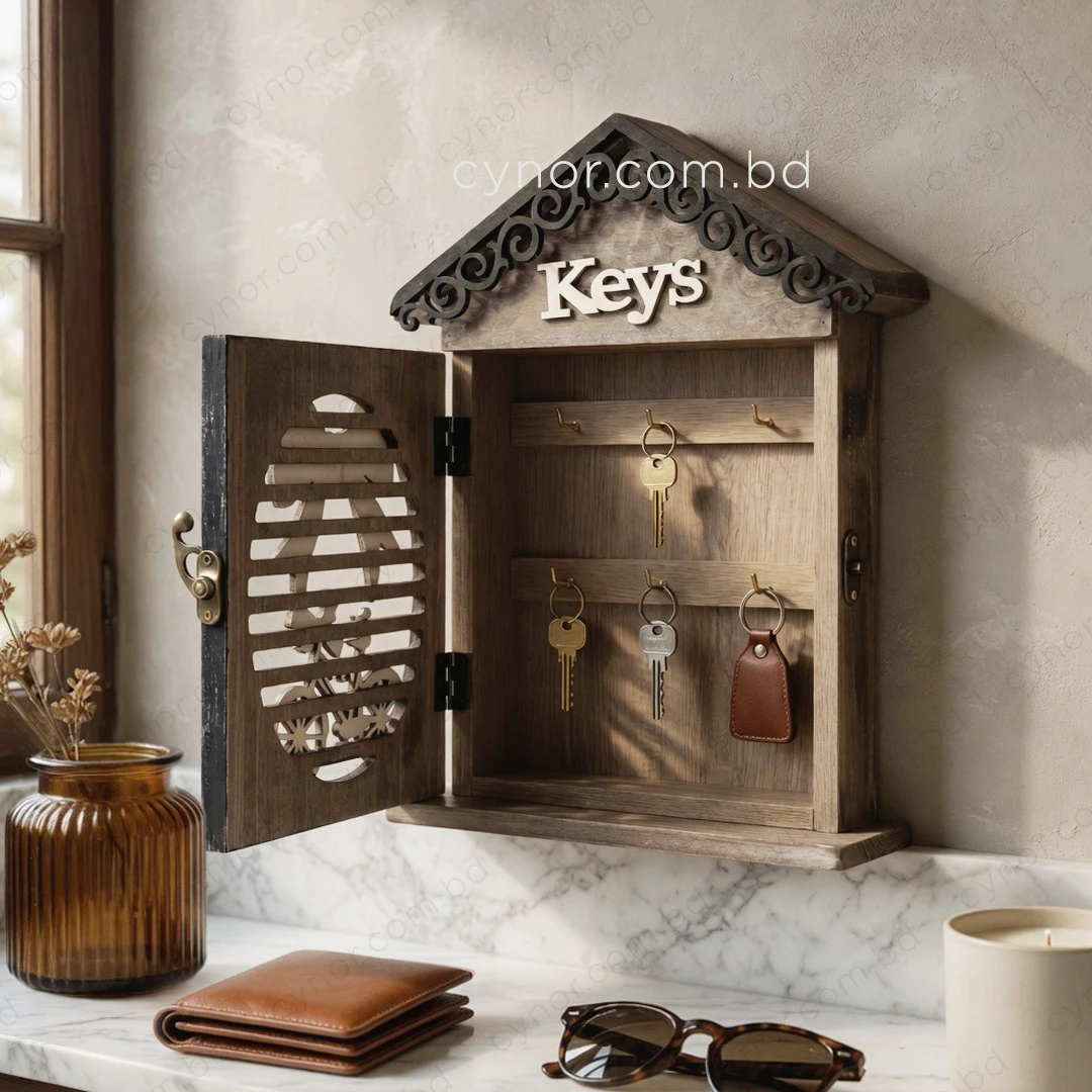 WR736-3-Wooden House-Shaped Key Holder Bicycle and Bow Design with Cutout Slots (4) WR736-3-Wooden House-Shaped Key Holder Bicycle and Bow Design with Cutout Slots (4)