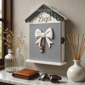 WR736-4-Wooden House Shaped Key Holder Bow Design with Beaded Accent (1)