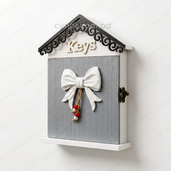 WR736-4-Wooden House Shaped Key Holder Bow Design with Beaded Accent (3)