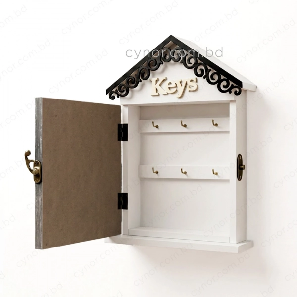 WR736-4-Wooden House Shaped Key Holder Bow Design with Beaded Accent (4)