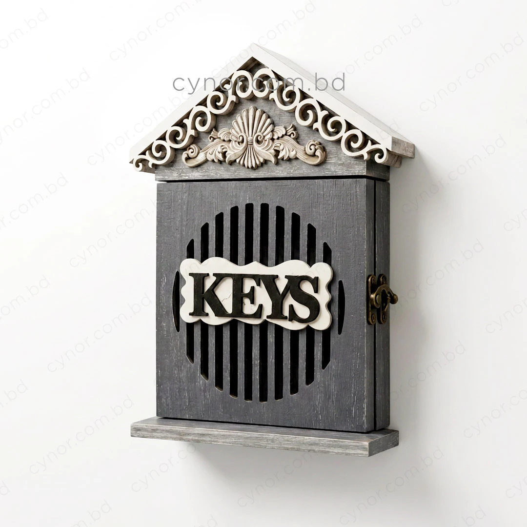 WR736-5-Elegant Wooden House Shaped Key Holder with Ornate Scrollwork Roof (3) WR736-5-Elegant Wooden House Shaped Key Holder with Ornate Scrollwork Roof (3)