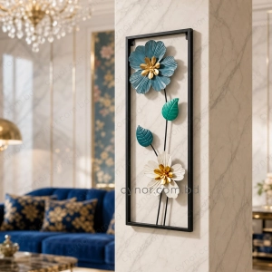 WR738-2-Compact Size Floral Metal Wall Decor with Teal, Green, and Golden Accents (1)