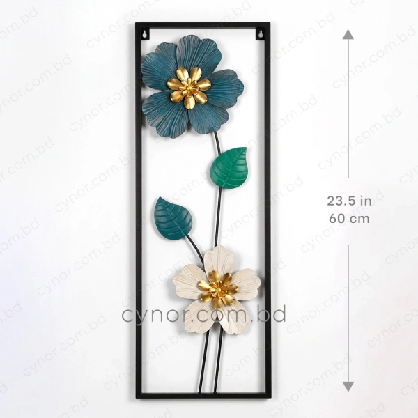 WR738-2-Compact Size Floral Metal Wall Decor with Teal, Green, and Golden Accents (2)