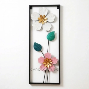 WR738-2-Compact Size Floral Metal Wall Decor with Teal, Green and Pink Accents (2)