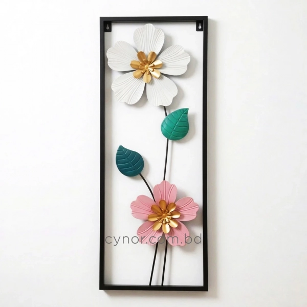 WR738-2-Compact Size Floral Metal Wall Decor with Teal, Green and Pink Accents (2)