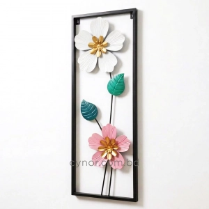 WR738-2-Compact Size Floral Metal Wall Decor with Teal, Green and Pink Accents (3)