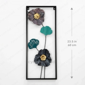 WR738-3-Compact Size Floral and Ginkgo Leaf Metal Wall Decor with Black, Teal Accents (2)