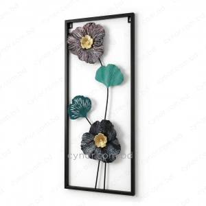 WR738-3-Compact Size Floral and Ginkgo Leaf Metal Wall Decor with Black, Teal Accents (3)