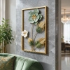 WR739-3-Compact Size Tropical Leaf and Floral Metal Wall Decor Golden, Green Accents (1)