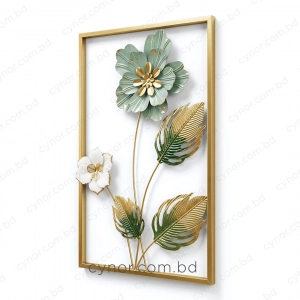 WR739-3-Compact Size Tropical Leaf and Floral Metal Wall Decor Golden, Green Accents (2)