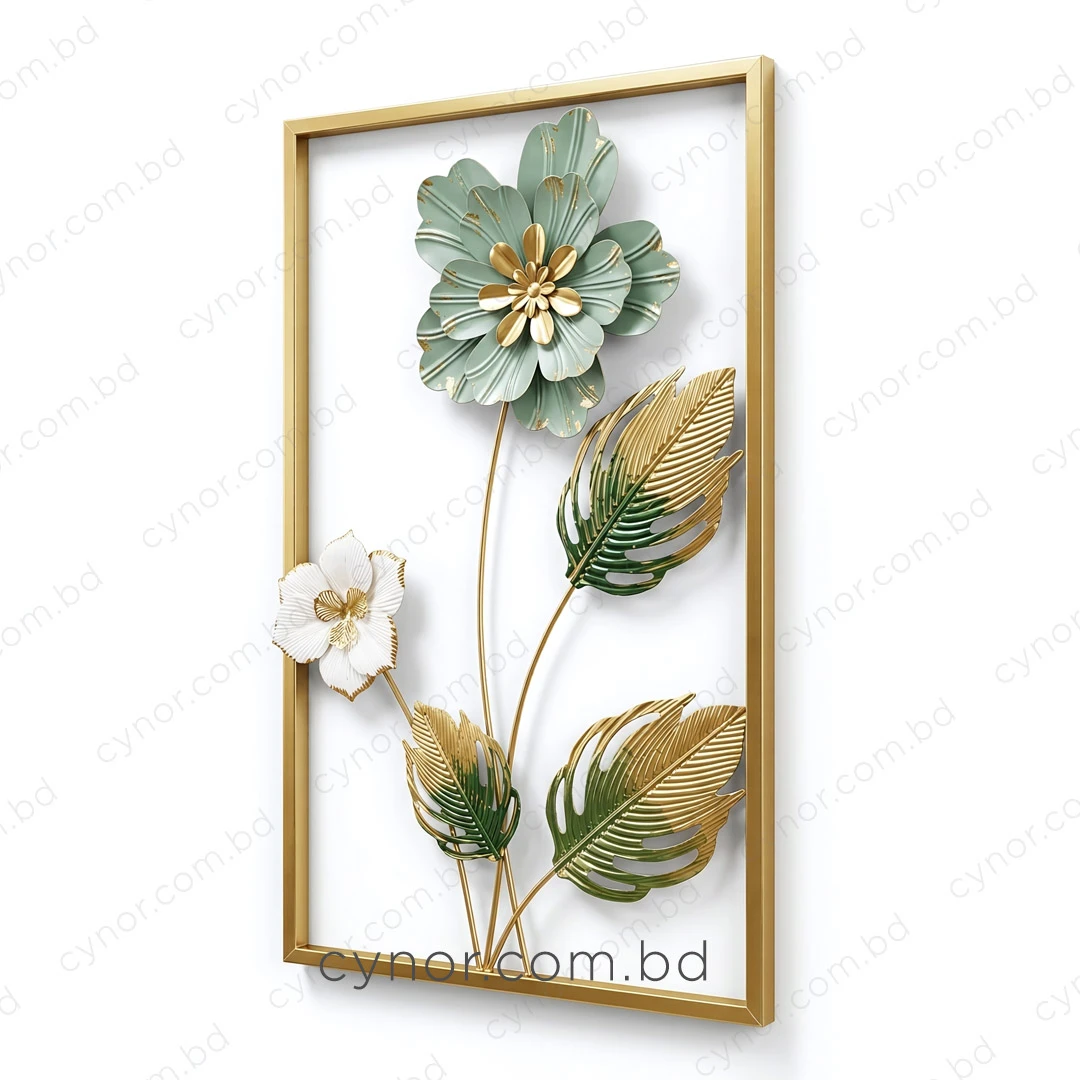 WR739-3-Compact Size Tropical Leaf and Floral Metal Wall Decor Golden, Green Accents (2) WR739-3-Compact Size Tropical Leaf and Floral Metal Wall Decor Golden, Green Accents (2)