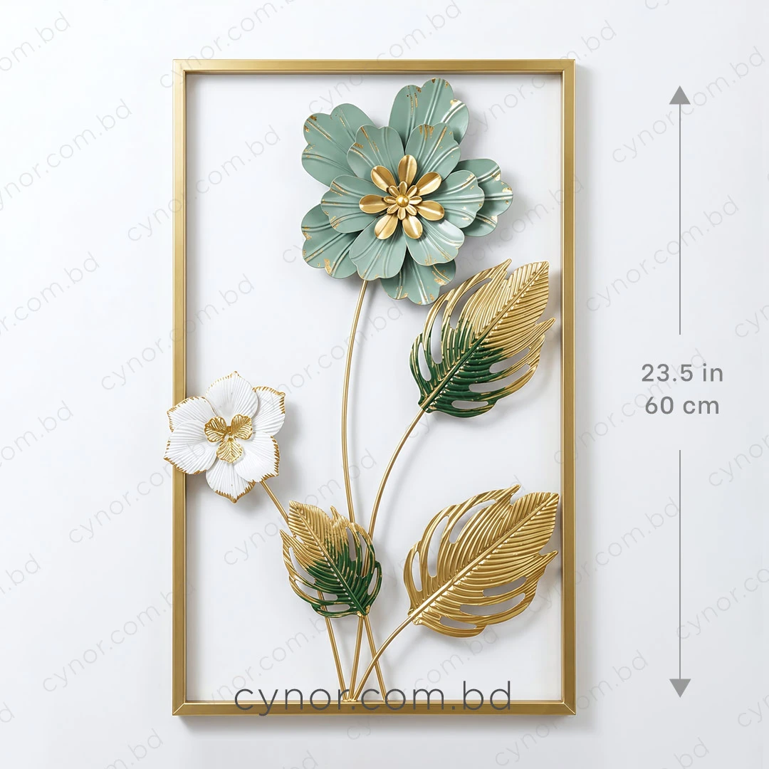 WR739-3-Compact Size Tropical Leaf and Floral Metal Wall Decor Golden, Green Accents (3) WR739-3-Compact Size Tropical Leaf and Floral Metal Wall Decor Golden, Green Accents (3)