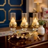 CH133-Elegant Golden Metal Floral Candelabra with Crystal Bases and Amber Glass Holders (1)