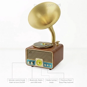 HD279-2-Luxury Antique Gramophone Style Rechargeable Bluetooth Speaker and Radio with Spinning Disk (4)