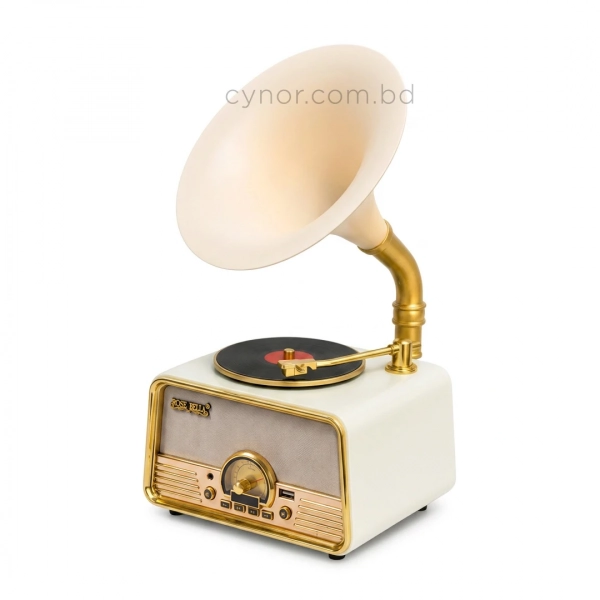 HD279-3-Luxury Vintage Style Gramophone Rechargeable Bluetooth Speaker and Radio with Spinning Disk (2)