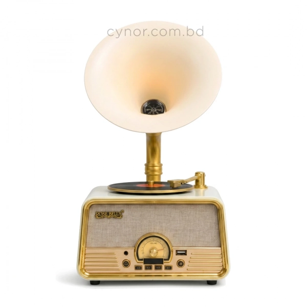 HD279-3-Luxury Vintage Style Gramophone Rechargeable Bluetooth Speaker and Radio with Spinning Disk (3)