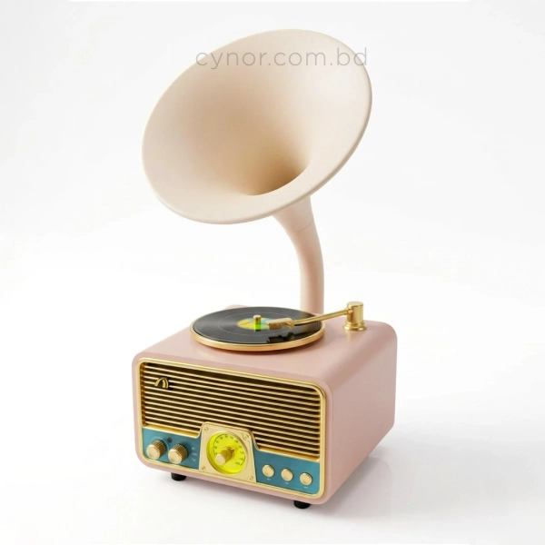 HD279-4-Luxury Vintage Style Gramophone Rechargeable Bluetooth Speaker and FM Radio with Spinning Disk (2)