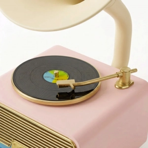 HD279-4-Luxury Vintage Style Gramophone Rechargeable Bluetooth Speaker and FM Radio with Spinning Disk (5)