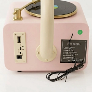 HD279-4-Luxury Vintage Style Gramophone Rechargeable Bluetooth Speaker and FM Radio with Spinning Disk (7)