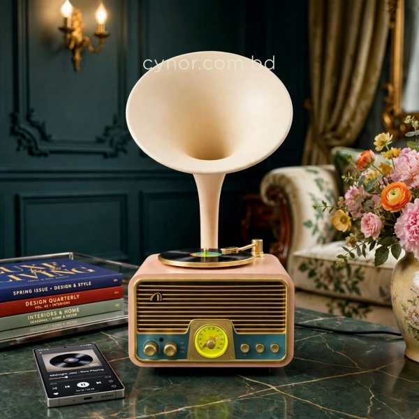HD279-4-Luxury Vintage Style Gramophone Rechargeable Bluetooth Speaker and FM Radio with Spinning Disk (8)