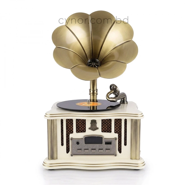 HD280-1-Luxury Antique Style Gramophone Bluetooth Speaker and FM Radio with Spinning Record (8)