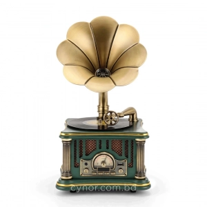 HD281-1-Luxury Vintage Gramophone Inspired Bluetooth Speaker and FM Radio with Spinning Record (5)