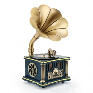 HD281-2-Luxury Vintage Gramophone Inspired Blue Bluetooth Speaker and FM Radio with Spinning Disk (4)