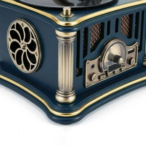 HD281-2-Luxury Vintage Gramophone Inspired Blue Bluetooth Speaker and FM Radio with Spinning Disk (7)