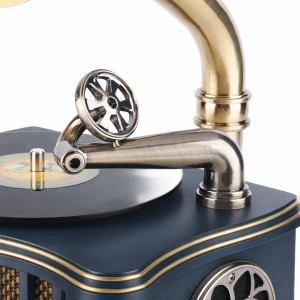 HD281-2-Luxury Vintage Gramophone Inspired Blue Bluetooth Speaker and FM Radio with Spinning Disk (9)