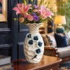 HD282-2-Premium Pearlescent Cream Porcelain Vase with Lattice Neck and Raised Floral Accents (1)