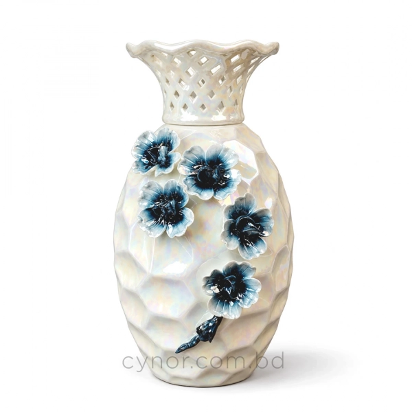 HD282-2-Premium Pearlescent Cream Porcelain Vase with Lattice Neck and Raised Floral Accents (3)