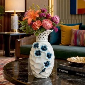 HD282-2-Premium Pearlescent Cream Porcelain Vase with Lattice Neck and Raised Floral Accents (5)