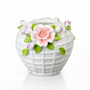 HD284-Premium White Porcelain Lattice Vase with Raised Floral and Leaves Accents (2)