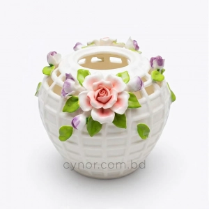 HD284-Premium White Porcelain Lattice Vase with Raised Floral and Leaves Accents (4)