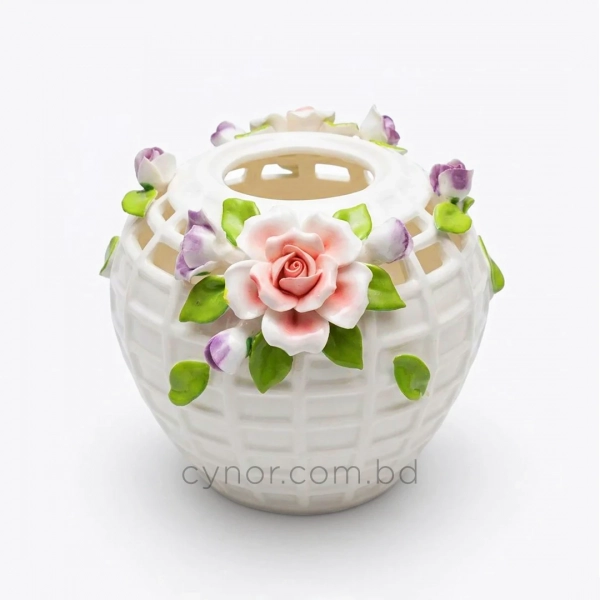 HD284-Premium White Porcelain Lattice Vase with Raised Floral and Leaves Accents (4)