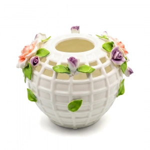 HD284-Premium White Porcelain Lattice Vase with Raised Floral and Leaves Accents (5)