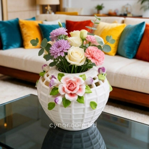 HD284-Premium White Porcelain Lattice Vase with Raised Floral and Leaves Accents (6)