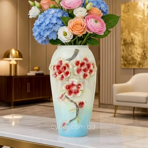 HD287-Luxury Porcelain Iridescent Mother-of-Pearl Vase with Raised Floral Accents and Petals (1)